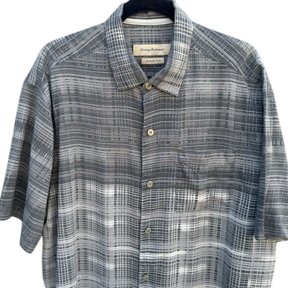 Tommy Bahama Mens Gray Plaid Short-Sleeve Shirt XL Button-Up Collared Casual - Picture 2 of 9